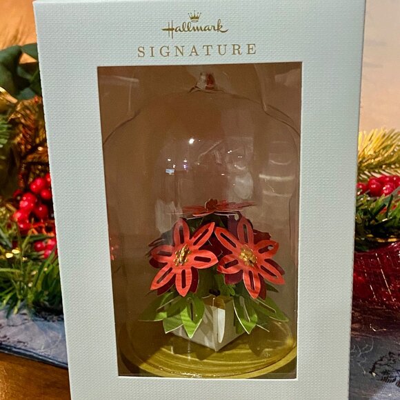 Hallmark Keepsake Ornament "POINSETTIA" Glass Cloche - Picture 2 of 13